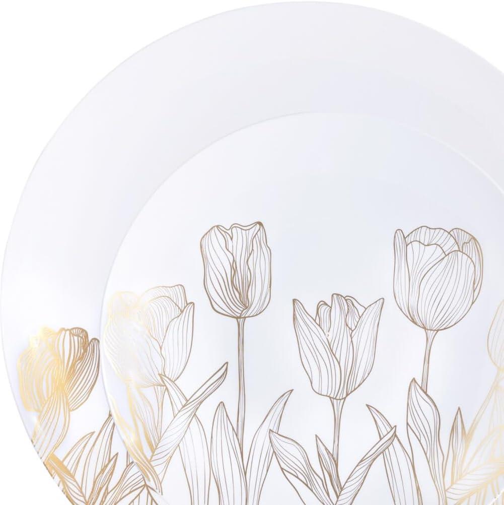 White/Gold Tulip Organic Plates Combo - Plastic - Case Pack of 96 - For Parties, Catering & Special Events, 10 x 7.5 Inches