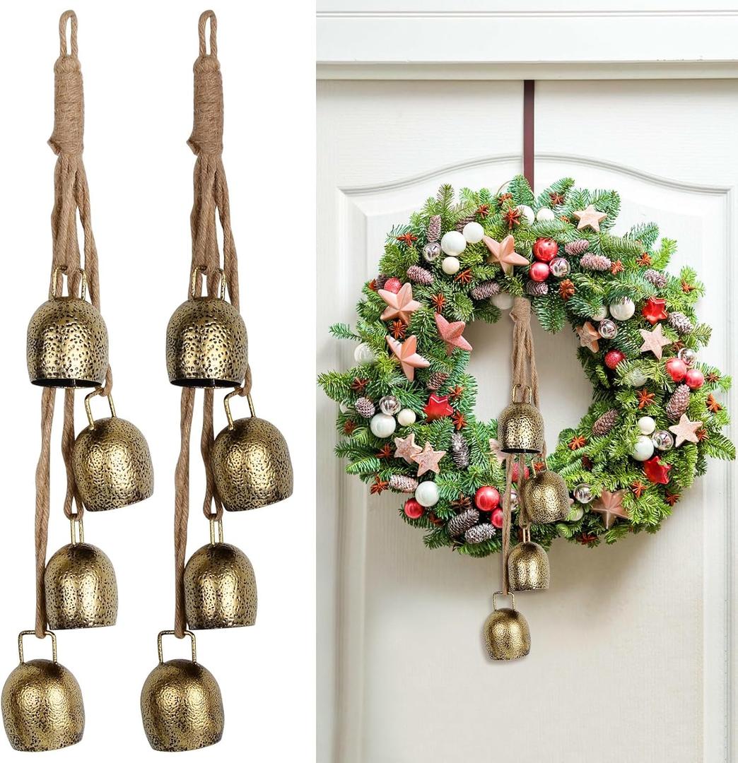 Chic Cow Bells 2Set Handmade Iron Christmas Decor Bells for Tree, Wreath, Doors & Walls