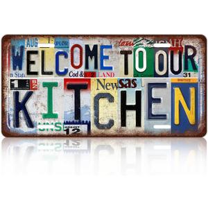 Vintage Welcome To Our Kitchen License plate Wall Decor Metal Sign Tin Signs (11.8L" x 5.9W")