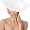 dressfan Church Fascinator Derby Hats for Women,20s 50s Linen Vintage Derby Hat for Church/Wedding/Cocktail/Tea Party (White)