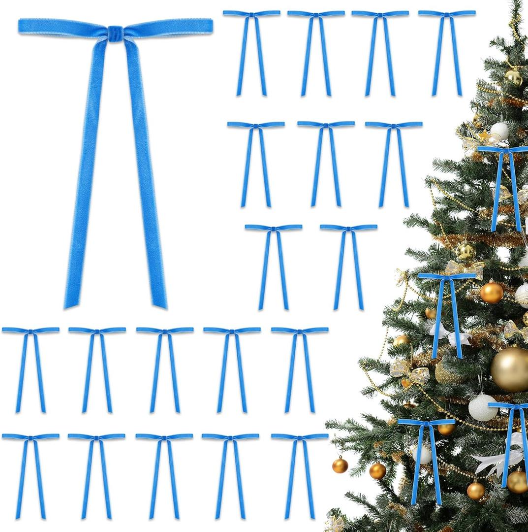 TONIFUL 36 Pack Blue Velvet Bows for Christmas Tree Decor, 5x7 Inch Bows for Gift Wrapping, Treat Bags, Wreaths, Crafts, Cards, Bouquet,Cakes Decor Valentine Christmas Party Supplies(3/8" Width
