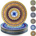 getstar Dinner Plates Set of 6, 10.5 Inch Ceramic Plates, Microwave, Oven and Dishwasher Safe, Colorful Bohemian Style Dishes for Kitchen