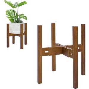 Adjustable Plant Stand Indoor, Bamboo Mid Century Modern Plants Stands, Stable Plant Holder, Fit 8 9 10 11 12 inch Pots (Pot & Plant Not Included) (Walnut)