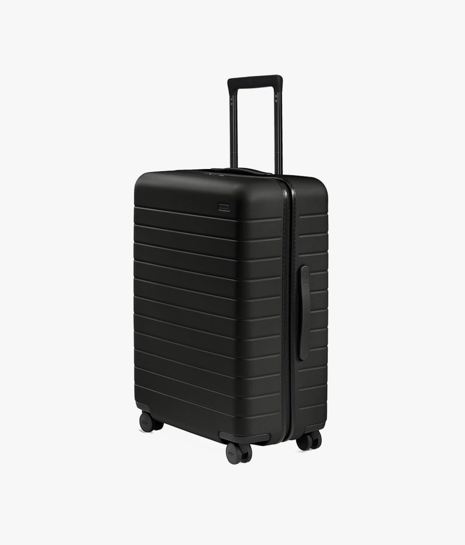 Away Medium Checked Luggage, Lightweight Hard Shell Suitcase with Spinner Wheels, Durable Rolling Luggage, TSA Lock, 26 Inch, Jet Black