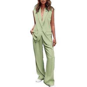 PRETTYGARDEN Women's 2 Piece Outfits Sleeveless Suit Vest and Wide Leg Pants Business Casual Blazer Sets
 Large