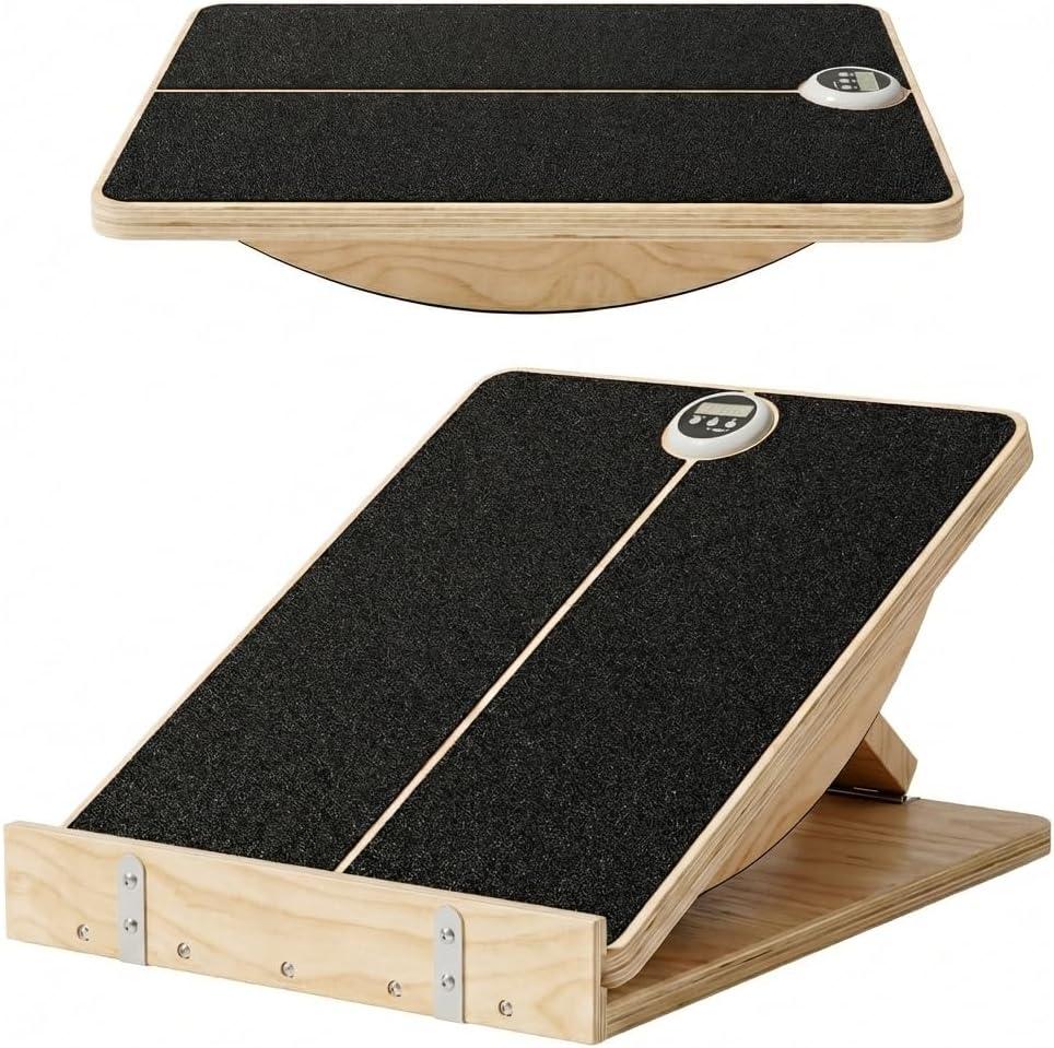 Slant Board for Exercise, 2-in-1 Balance Board & Calf Stretcher with Timer,Adjustable Wooden Squat Wedge with Anti-Slip Surface,Incline Board for Stretching & Blance Training