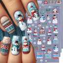 Christmas Nail Stickers 5D Embossed Blue Snowman Xmas Tree Nail Decals DIY Self Adhesive Deer Snow House Design 4Pcs Nail Decoration Cute Nail Art Stickers Holiday Manicure Accessories for Women