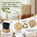 BSSN Wicker Waste Basket and Square Tissue Box Cover Set - Handwoven Water Hyacinth Trash Can with Removable Inner Bucket, Waterproof Boho Decor for Bathroom, Office (2.1 Gal, 5.9" Cube)
