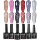 MIZHSE Reflective Glitter Gel Nail Polish, Holographic Glitter Gel Polish Set Sparkly Shiny Bling Nail Polish Soak Off UV/LED Nail Art Manicure Kit