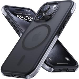 Lamicall Magnetic Phone Case for iPhone 15 Pro, for MagSafe - [18 FT Mil-Grade Drop Protection] Phone Case with Air Bumpers and Raised Edges, Shockproof Case for iPhone 15 Pro, Black