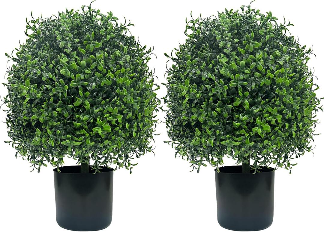 Artificial Boxwood Ball Plant Outdoor 20 Inch 2pcs UV-Anti Fake Topiary Trees for Home Front Porch, Indoor Walkway, Entryway Indoor & Outdoor Decor
