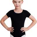 WEGETIT Gymnastics Leotards for Girls Ballet Leotard Toddler girls Bodysuit Short Sleeve Kids Dance Outfits (12-14 Years, Black)