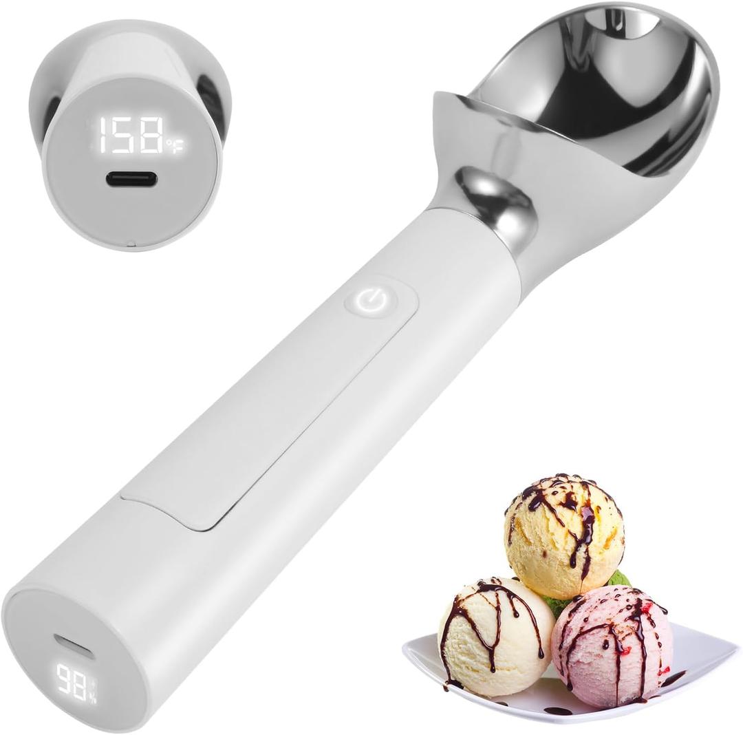 Heated Ice Cream Scoop Rechargeable, 158Electric Ice Cream Scooper, IP67 Waterproof Icecream Scoop with LED Display for Hard Ice Cream, Gelato & Party Desserts