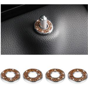 4PCS Bling Inner Car Door Lock Cover Stickers, Rhinestones Pull Rod Bolt Decorations, Crystal Auto Decals for Women Girls, Sparkly Car Door Lock Pin Caps for C Class C200L GLC260 C260L (Brown)