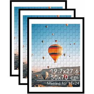 JCJMY 19.7x27.6 Puzzles Frame for 50x70 cm Puzzle Poster Photo Picture, Display 18x24 with Mat or 19.7 x 27.6 without, Wall Hanging 19.7 by 27.6 inch 1000 Pieces Puzzles Frame, 3 Pack, Black