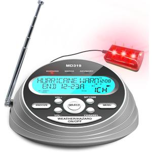 NOAA Weather Radio-S.A.M.E. Localized Programming,Weather Alert Radio with 80+ Emergency Alerts,Alarm Clock,NOAA Weather Radio with Battery Backup,External Warning Light for Emergency