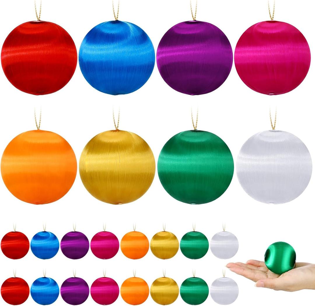 Syhood 24 Pcs Christmas Satin Balls Christmas Silk Ball Ornaments Satin Silk Xmas Tree Hanging for Xmas Tree Decor Holiday Party Decorations (Multicolor,2.2 Inch)