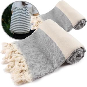 Beach Daze 2 Pack Turkish Beach Towel with 2 Backpacks - Oversized - 39" x 72" Cotton Turkish Towel for Bath, Beach, Pool, Picnic Mat, Yoga - Grey