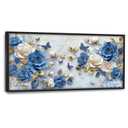 Framed Large Wall Art for Living Room, Blue and White Florals Canvas Wall Decor, Flowers Pictures Painting, Modern Artwork for Living Room Bedroom Office 60L'' × 30W''