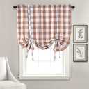 Buffalo Checker Thermal Insulated Curtain Adjustable Tie Up Shade Rod Pocket Panel for Small Window Single 45 Inch by 63 Inch Taupe