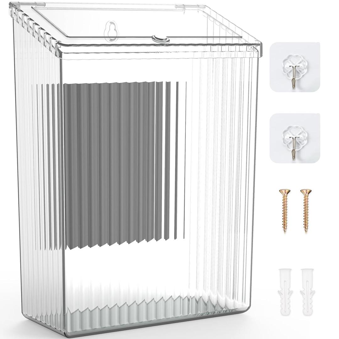 Sealegend Magnetic Slim Trash Can Wastebasket with Lid, Lint Bin, Storage Bins Perfect for Kitchen, Fridge, Cabinet, Bathroom, Laundry Room Organization, Clear