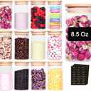 12 Pcs Glass Spice Jars - 8.5oz Empty Small Glass Bottles with Bamboo Airtight Lids and Labels - Thicken Seasoning Spice Containers for Kitchen Organization and Storage