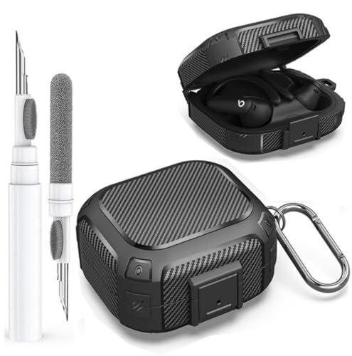 [Secure Lock] for Beats Powerbeats Pro 2 Case 2025 Men Women, Rugged Shockproof Protective Hard New Powerbeat Pro2 Cover Skin with Carabiner&Cleaner Pen for Beat Power Beat Pro 2 Earbuds,Jet Black