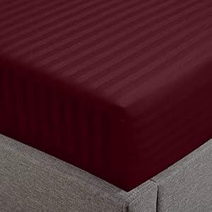 Feather & Stitch New York 1 Piece Fitted Sheet King Size, 100% Cotton 18 inch Extra Deep Pocket, 500 Thread Count Premium Ultra Soft Sateen Weave, Elastic Fit Mattress Stretchable - Burgundy