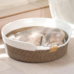 CHEERHOME PETS Cat Bed Basket with Cushion, Cute Pet Bed for Indoor Cats Couch, Kitten Bed for Medium and Large Cat, All Season Universal (Brown)