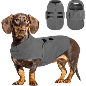 Queenmore XXS Dog Sweaters, Soft Fleece Vest Pullover Dog Jacket with Leash Hole, Warm Winter Dogs Clothes Cold Weather Doggy Dachshund Sweater for Small Dogs Cats Boy or Girl (Grey, XXS)