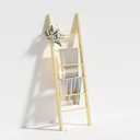 Blanket Ladder for Living Room 5-Tier Blanket Holder with Light, Wall-Leaning Blanket Rack, Ladder Shelves, Wooden Quilt Ladder, Farmhouse Decor for Bedroom Bathroom Home Decor (Wood)