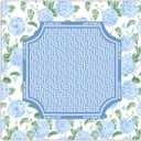 Watercolor Light Blue Hydrangea Mahjong Mat, Non-Slip Noise Reduction Square Game Table Pad, Pastel Blue Floral Vine Border & Geometric Wave Center Print Portable Play Mat for Mahjong, 31.5 x 31.5 inches