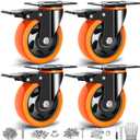 4 inch Casters Wheels, Heavy Duty Casters Set of 4 Load 2200lbs with Brake, Locking Swivel Plate Caster, Industrial Castor Wheels for Carts,Furniture and Workbench(Free Screws and Spanner)