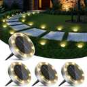 4 Pack Solar Ground Lights Outdoor, 8 LED Mini Flat Solar Disk Lights, IP65 Waterproof Anti-Rust Disc Light, Landscape Lighting for Garden Pathway Yard Walkway Driveway Lawn,Warm White