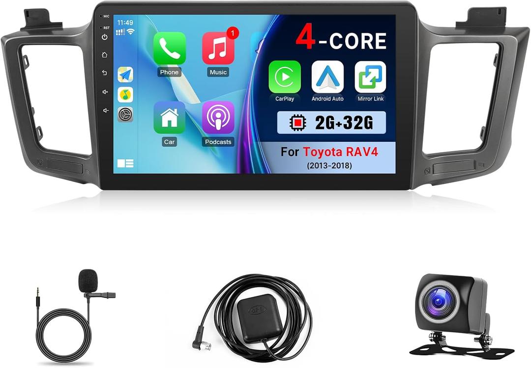 Car Radio Stereo for Toyota RAV4 2013-2018 with Wireless Carplay Android Auto, 2+32GB 10.1-inch IPS Touchscreen Head Unit Radio Replacement with GPS Navigation Bluetooth WiFi FM Rear Camera