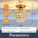 YYJLX Modern E26 Small Crystal Chandelier Semi Flush Mount Ceiling Light Fixture Gold Ceiling Lamp for Hallway Bedroom Bathroom Closet Bedroom Foyer, Gold, Small