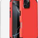 Compatible with iPhone 16 Pro Phone Case with Tempered Glass Screen Protector - 3 in 1 Shockproof Shock-Resistant Drop Protection Non-Slip Protective Case for Apple iPhone 16 Pro 6.3" (RedBlack)