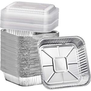 (35 Pack) 8x8 Square Aluminum Baking Cake Pans with Clear Plastic Lids - Foil Pans with Lids - Disposable Food Containers Great for Cooking, Heating, Storing, Prepping Food