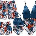 PATPAT Mommy and Me Matching Swimsuit：One Piece V Neck Bathing Suits Leaves Printed Family Swimwear Matching Set, Size XL