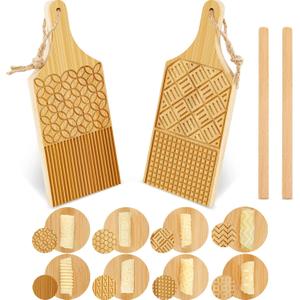 4 Pieces Wood Gnocchi Pasta Board Gnocchi Paddle Maker Garganelli Pasta Board Making Tools Set with Rolls Kitchen Gift Ideas