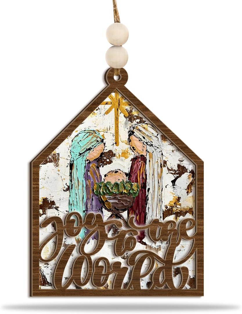 2 x Nativity Christmas Ornament 2025  Joy to The World Wooden Holiday Decoration with Holy Family & Star of Bethlehem Ornament  Rustic Christian Christmas Tree Ornament & Faith Gift