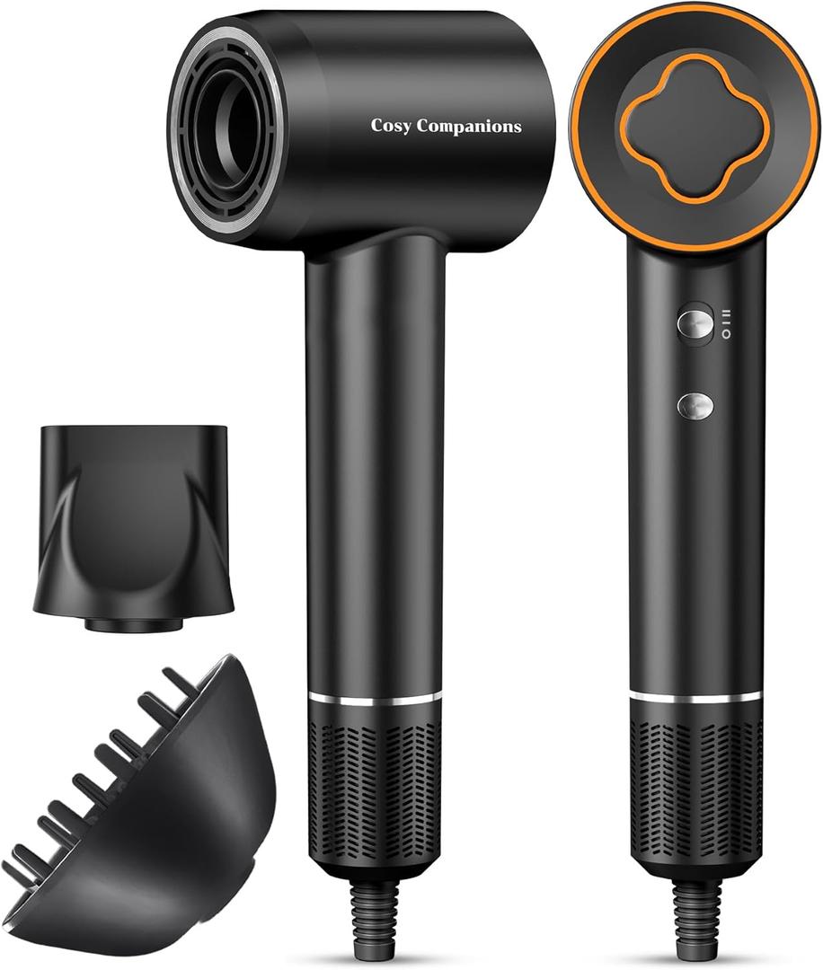 Hair Dryer, 150000 RPM High-Speed Brushless Motor Negative Ionic Blow Dryer for Fast Drying, Low Noise Thermo-Control Hair-Dryer-with-Diffuser and Nozzle (Black)