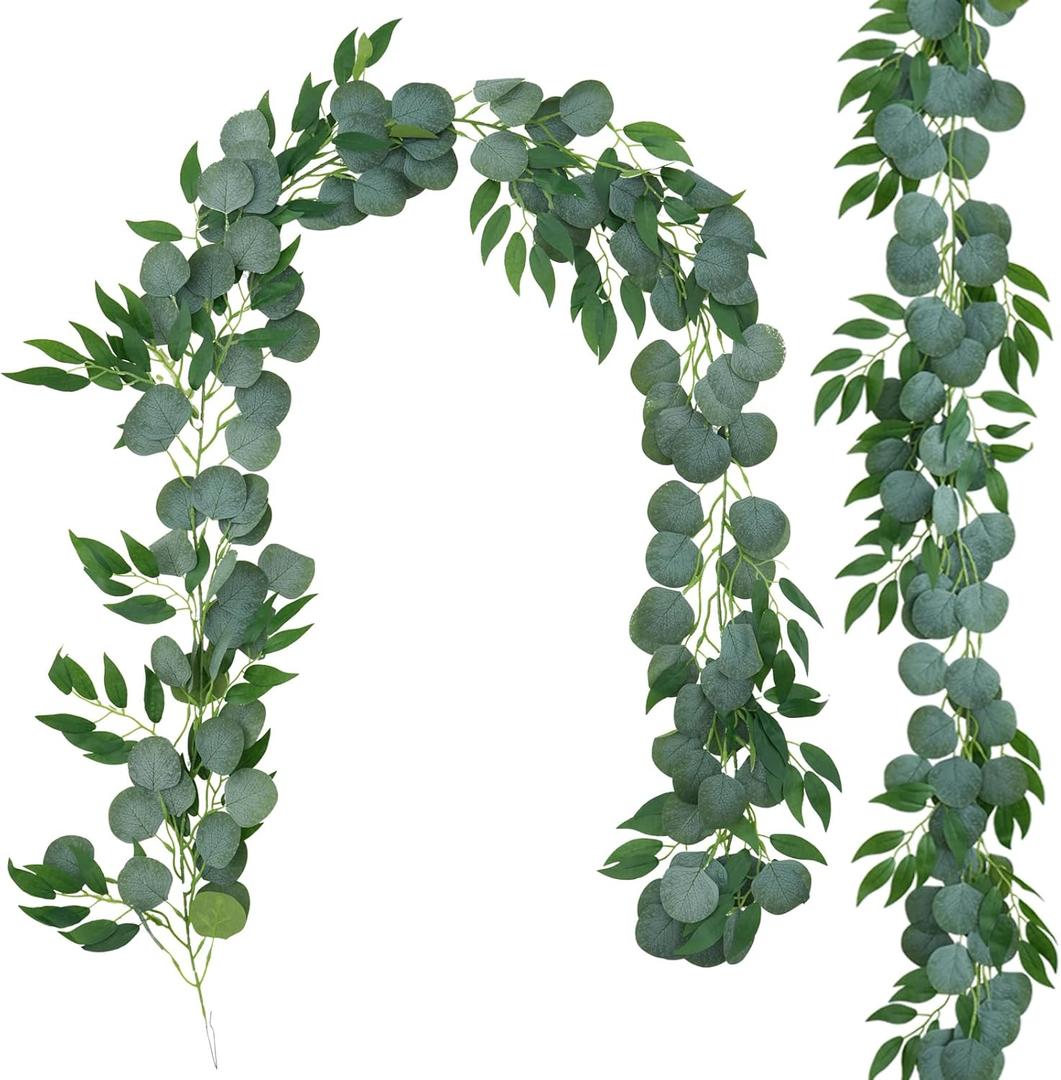 Greentime 2 Pack Greenery Garland Each 6.5 FT Artificial Eucalyptus Garland for DIY Wreath Vine Weeding Arch Stairs Decor