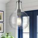Emak 8 Inch Pendant Lights Kitchen Island, Modern Black Pendant Light with Clear Glass Shade, Farmhouse Hanging Light Fixture for Kitchen, Bathroom, Hallway, Dining Room, PL125-BK