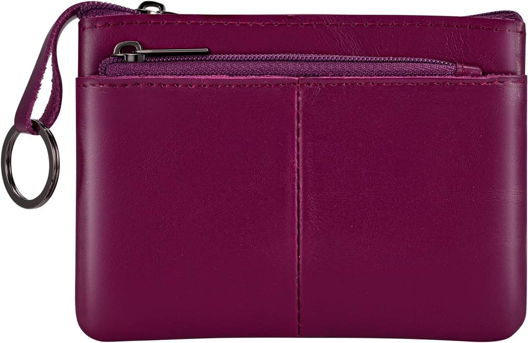 Purple Genuine Leather Multi-Functional Wallet - Compact Card Holder, Coin Purse & Key Organizer with 3 Zippers, Built-in Key Ring, Perfect for Travel, Work & Daily Use