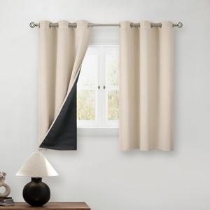 BGment Short 100% Blackout Curtains for Bedroom, Thermal Insulated Energy Efficiency Noise Reducing Grommet Curtains 45 Inch Length with Liner for Small Window 2 Panels Each 42 Inch Wide, Champagne
