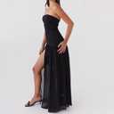 Women Tube Top Dress Tiger Stripe Mesh Patchwork Maxi Dress Strapless Sexy High Slit Long Dresses Party Clubwear (S)