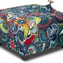 Ottoman Cover Square Slipcovers Printed,Stretch Footrest Stool Cover for Ottoman Square,Soft Foot Stool Cover Protector with Nonslip Elastic Bottom (Medium,Navy&Green)