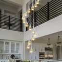 Ykolupty Modern Crystal Chandeliers LED Dimmable Stairwell Chandelier Silver Teardrop Chandelier Large Pendant Light for Entryway Foyer Living Room