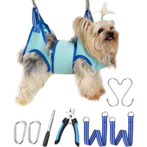 Kkiimatt Dog Grooming Hammock, XXS Dog Hanging Harness Holder for Nail Clipping,Nail Trimming Hammock, Grooming Sling Hanger Restraint Bag with Wide Strap Sewed, XX-Small 7 LB Max/Turquoise